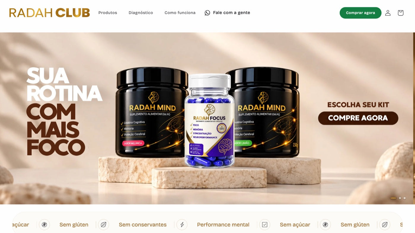 Primeira tela do site radahclub.com