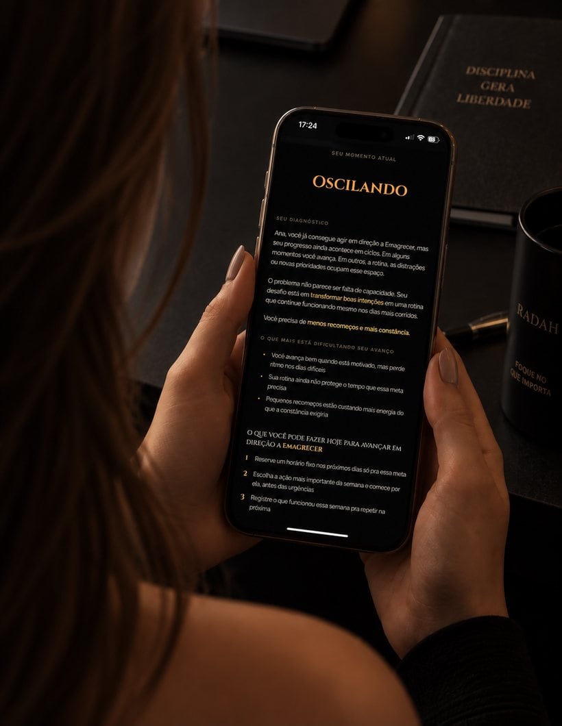Celular mostrando o resultado do Diagnóstico RADAH